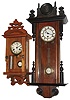 Clocks- 2 (Two) German 8 day wall clocks; unsigned time only R/A with porcelain dial; Junghans R/A time and strike with paper dial, early 20th century