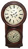 Clocks- 3 (Three) wood 8 day hanging wall clocks: Anglo-American time and strike; Seth Thomas double-dial time and strike calendar; Welch B.B.Lewis double-dial weight-driven calendar; late 19th century.