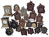 Small clocks, two full boxes, fifty-plus:  mostly Westclox and Lux, plus additional parts