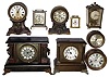 Clocks- 9 (Nine) mantel clocks: two Connecticut wood mantel; two Seth Thomas "Long Alarm", small 400-day, Salem and Seth Thomas marine, and two other small alarms, 20th century