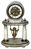 French swinging doll 8 day timepiece in a white alabaster case with brass trim, c1900