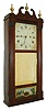 Merriman, Birge and Co., Bristol, Conn., 30 hour, time and strike weight wood movement with roller pinions reeded pilaster & scroll top shelf clock, c1821.
