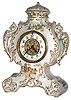 Waterbury Clock Co., Waterbury, Conn,. porcelain 8 day time and strike mantel clock, visible escapement, c1900