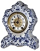Waterbury Clock Co., Waterbury, Conn., Delft style porcelain 8 day time and strike small mantel clock, c1900