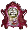 Ansonia Clock Co., Royal Bonn, "La Layon", large red porcelain 8 day time and strike mantel clock, with visible escapement, c1905