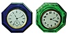 Clocks- 2 (Two) 1= E.N. Welch Mfg. Co., " Jewel", in blue, 30-hour time only glass paperweight novelty clock, c.1885; 2- Sessions "Crystal" in emerald green, c.1915