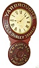 Baird Clock Co., Plattsburgh, NY, "Yarbrough's Mild Burley Tobacco" advertising wall clock, 8 days, time only, spring driven movement in wooden case with paper mache doors and paper dial, c1893