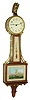 Waltham Clock Co., Waltham, Mass., "Miniature Willard Banjo", 8 days, time only, stem wind, spring driven movement with lever escapement in mahogany case with gilt rope front, reverse painted tablets and painted metal dial, c1930