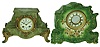 Clocks- 2 (Two): a French green marble 8 day time and strike mantel clock and an Ansonia "Recluse" porcelain case only, c1900