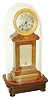 France, small mantel clock, rosewood veneered case with contrasting inlays and moldings, the front with thermometer and silvered scale, gilt bezel with Roman numeral silvered dial, blued steel Breguet style hands, 8 day time and count wheel strike pendule a Paris movement, pendulum with silk thread suspension, with associated base and dome, c1840