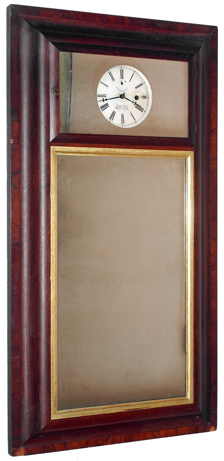 George Hills, Plainville, Conn., 30 hour time and strike marine movement mirror wall clock, c1855. — Antique Clocks Price Guide