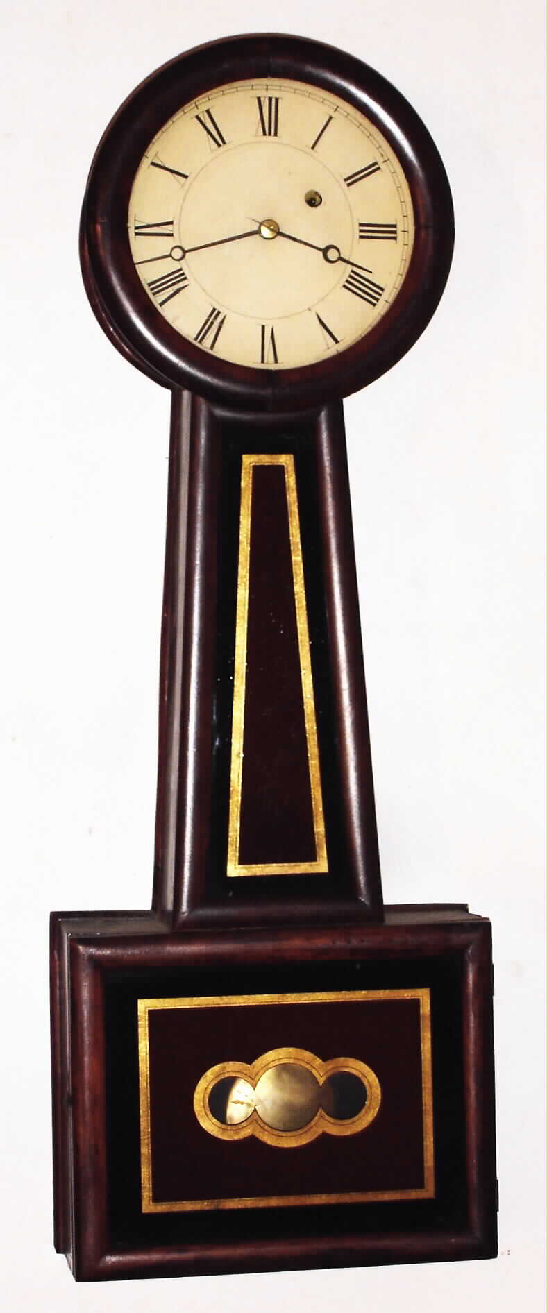 Attleboro 8 day weight driven mahogany banjo time piece, c1850 — Antique Clocks Price Guide