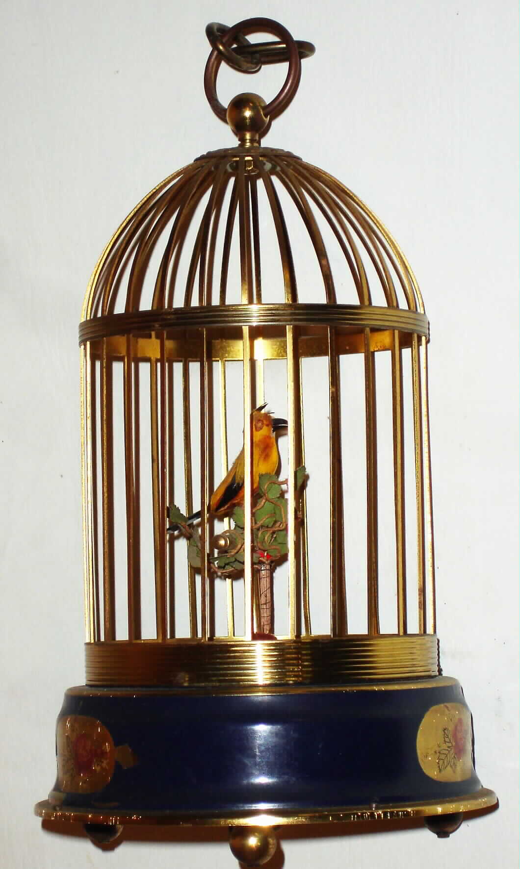 German singing bird in painted brass cage, c1960 — Antique Clocks Price Guide