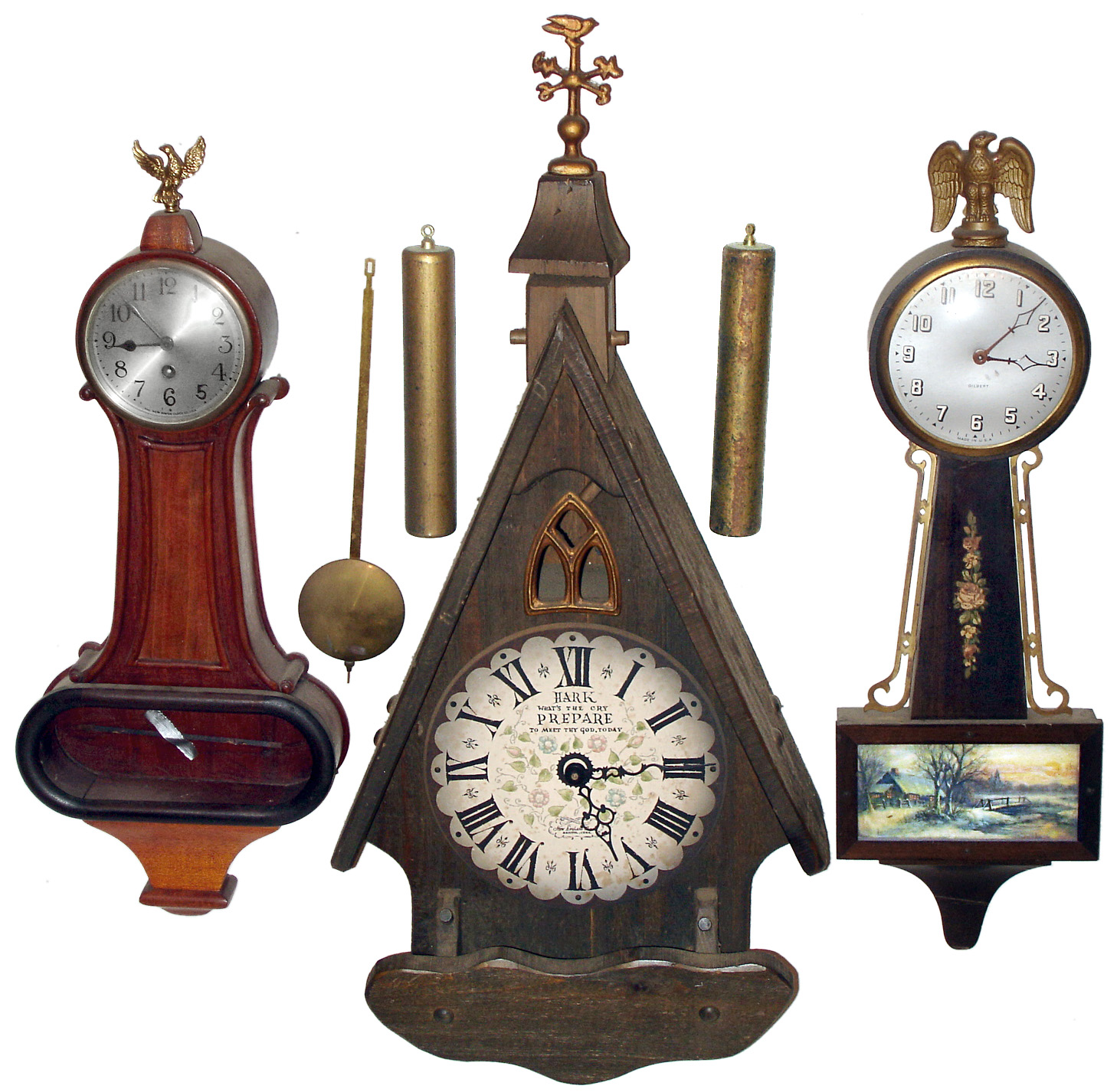 Clocks- 3 (Three) hanging Connecticut wood case, New Haven, Gilbert and New England, 20th century — Antique Clocks Price Guide