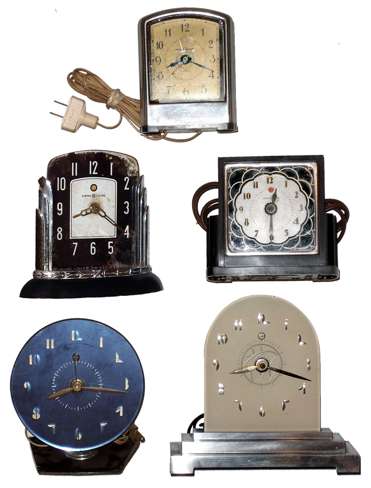 Clocks- 5 (Five) Deco G.E. electric metal and Bakelite desk models, c1930 — Antique Clocks Price Guide