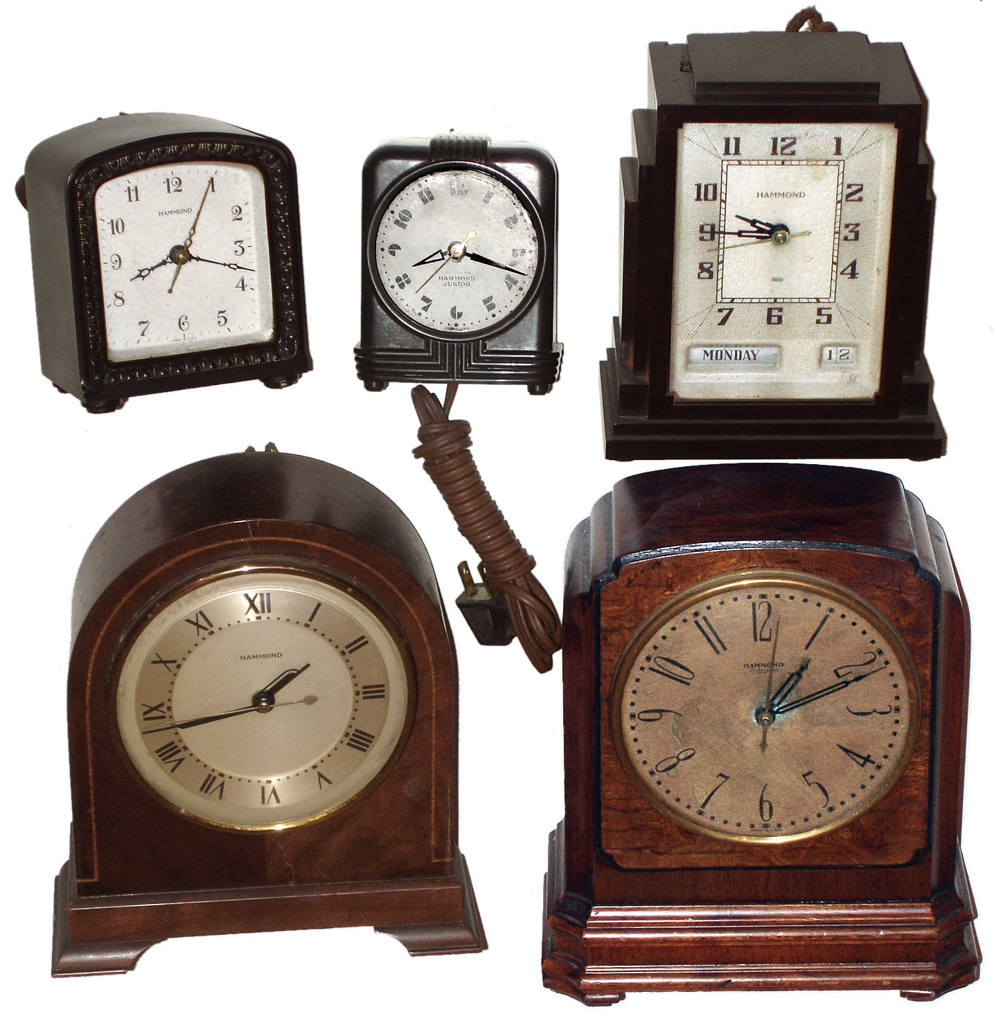 Clocks- 5 (Five) Hammond Clock Co., Chicago, electric desk models including one calendar model, c1925 — Antique Clocks Price Guide
