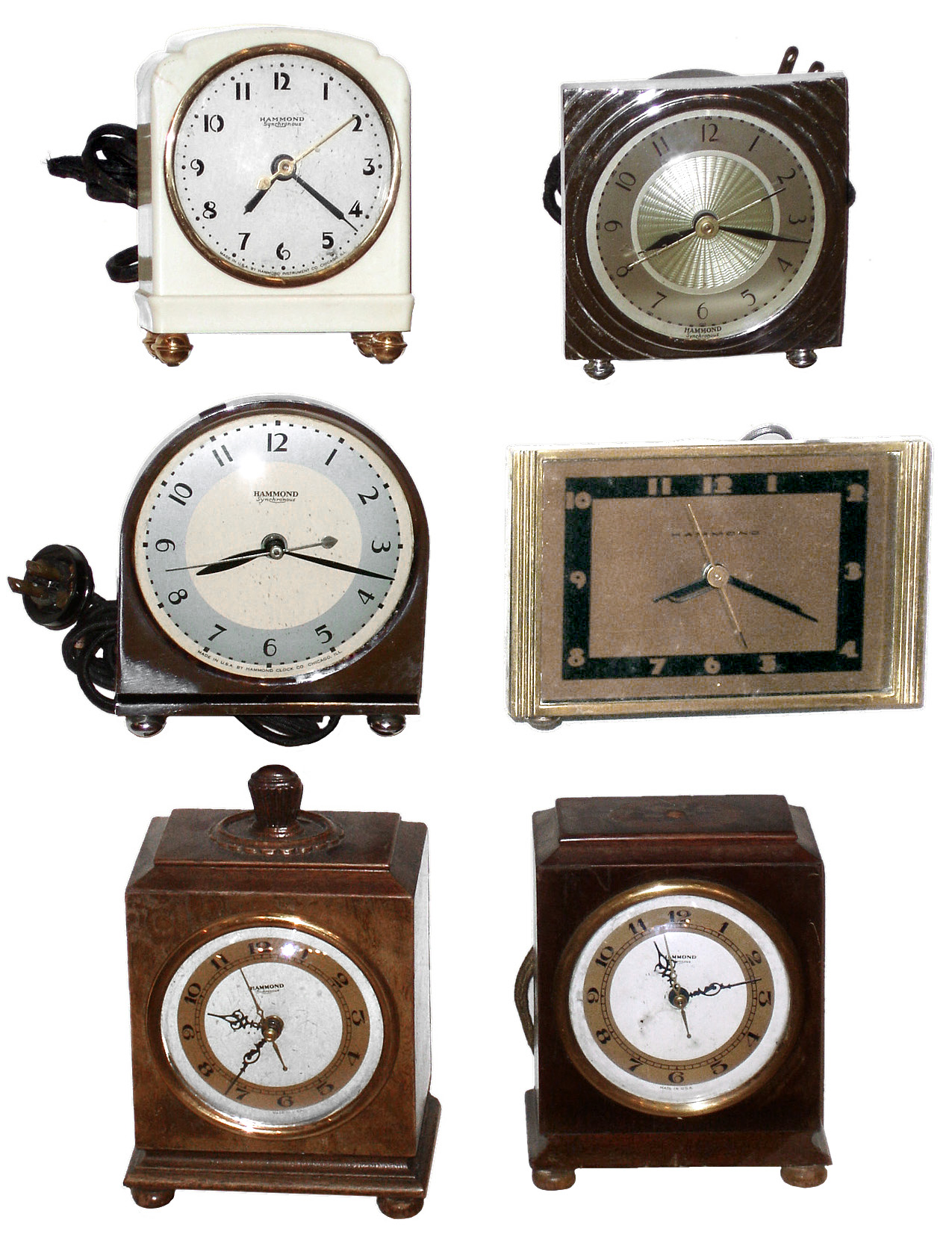 Clocks- 6 (Six) Deco Hammond Clock Co., Chicago, wood, metal and Bakelite cases, c1930 — Antique Clocks Price Guide