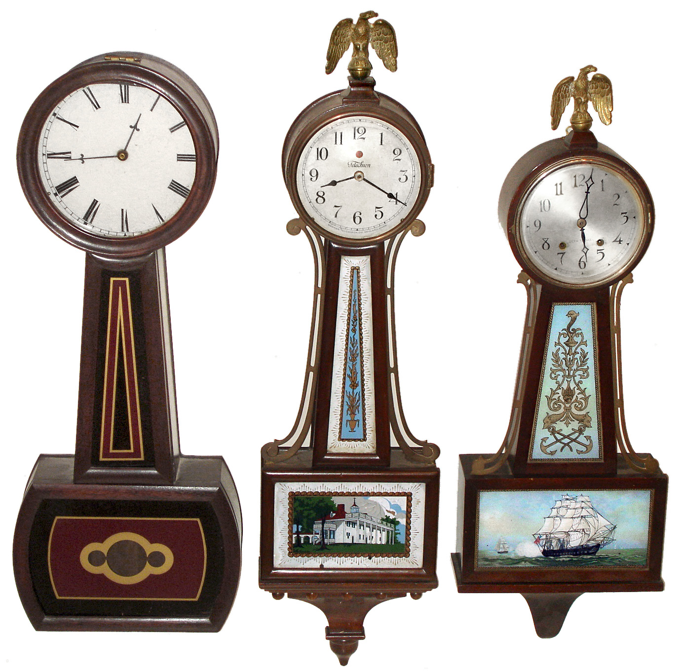 Clocks- 3 (Three) banjo wood cases and reverse paint glasses: Seth Thomas and Telechron, 20th century — Antique Clocks Price Guide