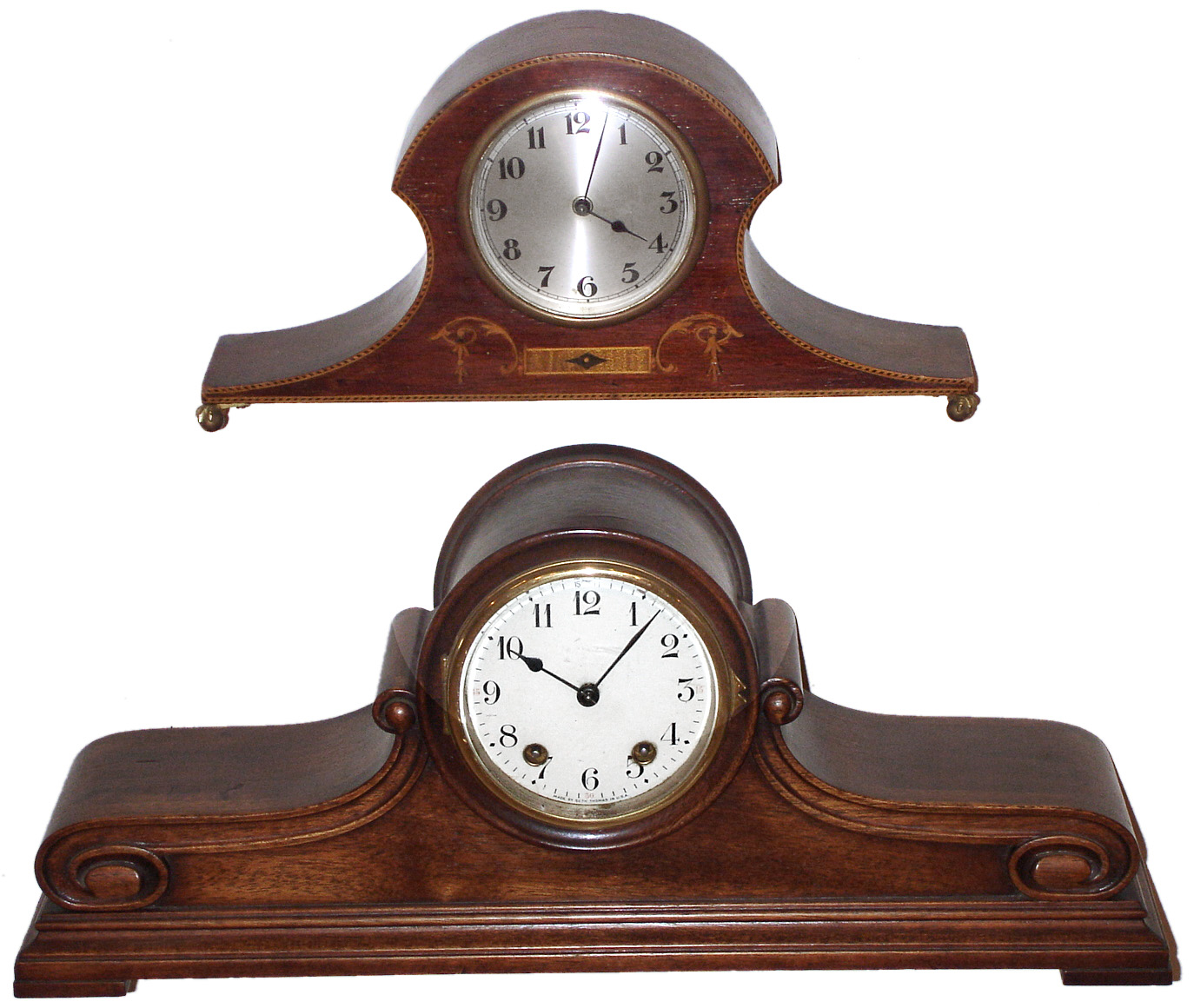 Clocks- 2 (Two) tambours: 8 day mahogany mantel clocks, Seth Thomas and European, early 20th century — Antique Clocks Price Guide