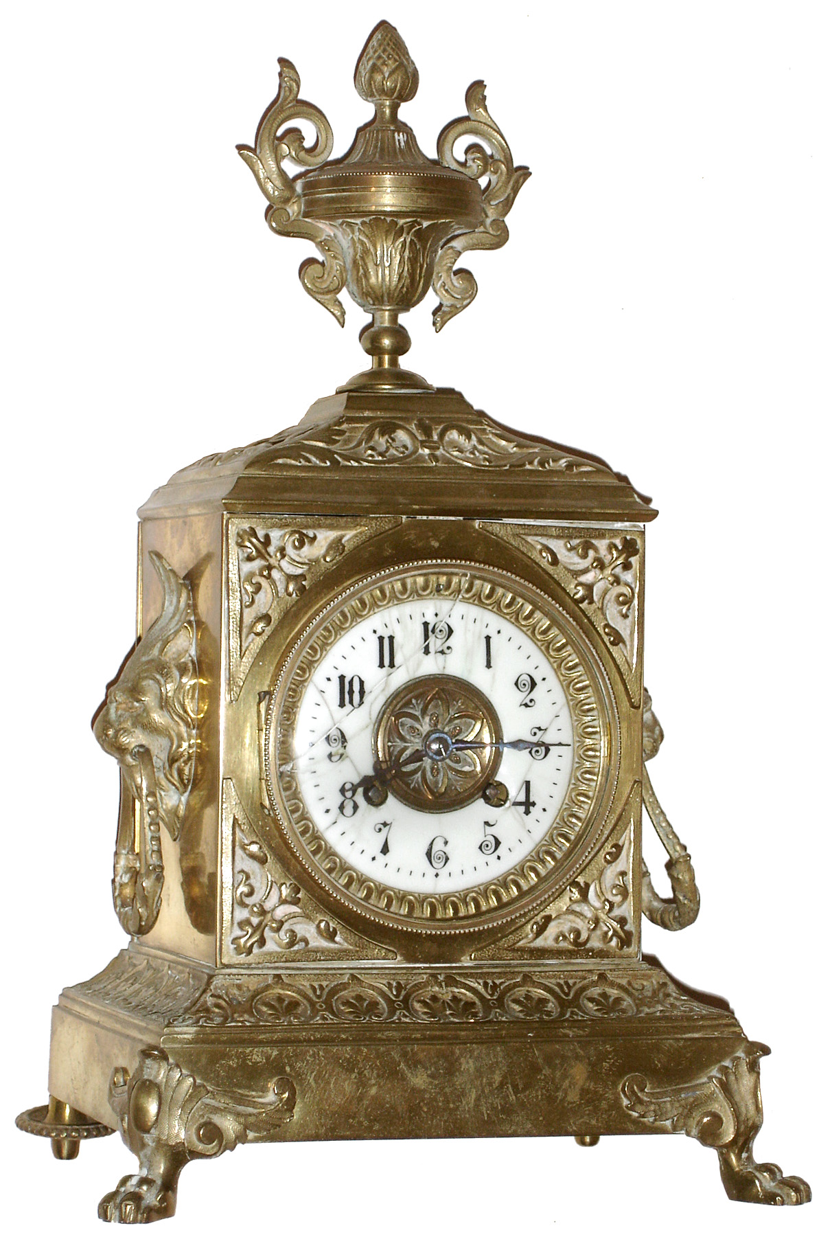 French cast brass 8 day, time and strike mantel clock, c1900 — Antique Clocks Price Guide