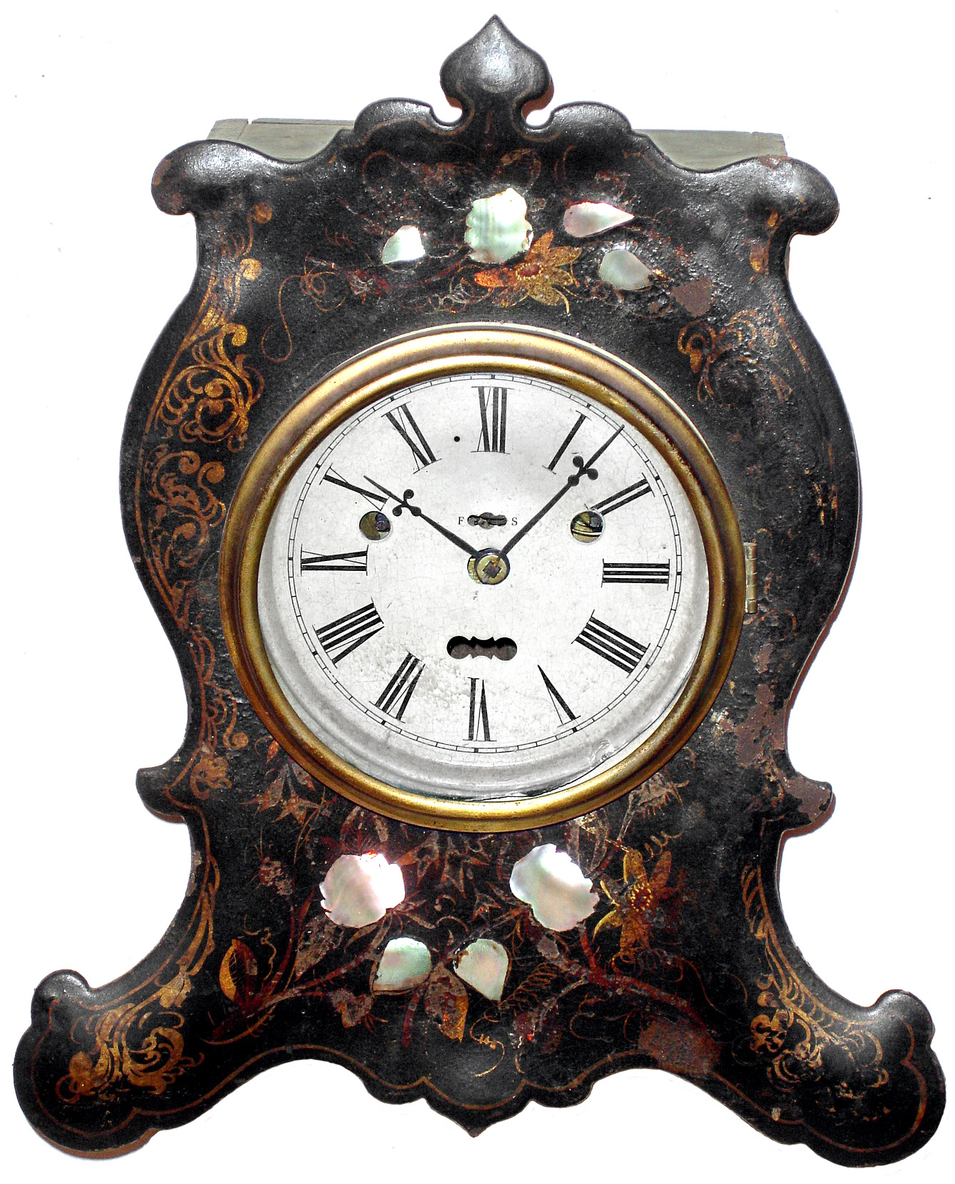 Terryville Manufacturing Company, Terryville, Conn., torsion pendulum time and strike 30 hour iron front mantel clock, c1855. — Antique Clocks Price Guide