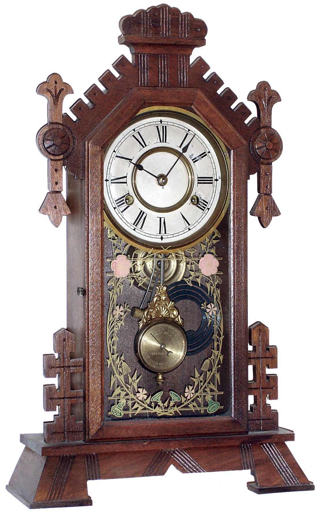 New Haven Clock Co., New Haven, Conn.,  "Euphrates" black walnut 8 day, time and strike mantel clock, c1885 — Antique Clocks Price Guide