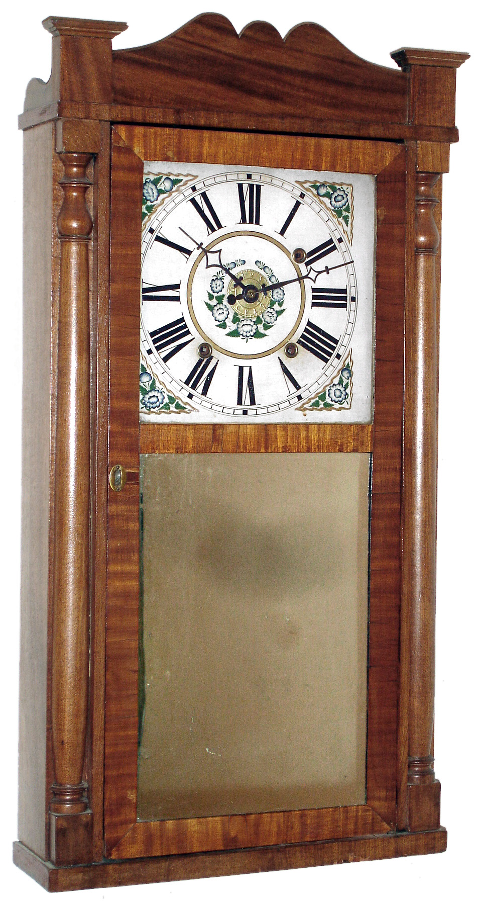 Clocks- 2 (Two) Daniel Pratt, Jr., Reading, Mass., 30 hour time, strike and alarm wooden works mahogany shelf clock, 1839; E. Ingraham "Ruby" walnut 8 day, time and strike gingerbread clock, 1902. — Antique Clocks Price Guide