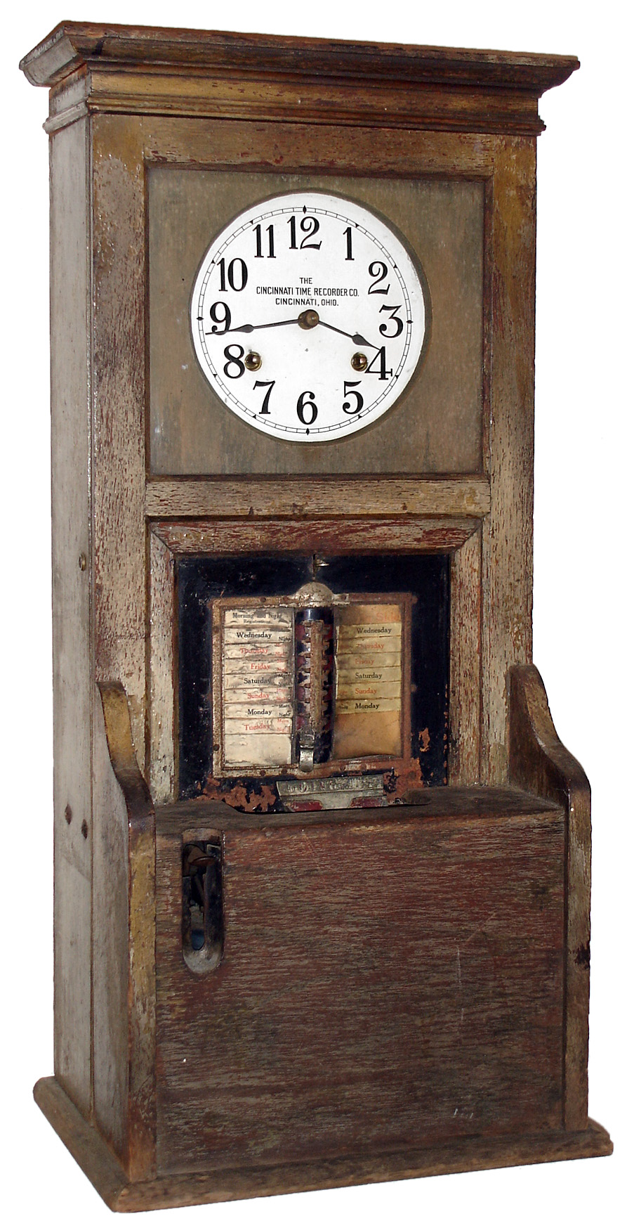 Cincinnati Time Recorder Co., Cincinnati, Ohio, industrial 8 day oak punchclock, c1937 — Antique Clocks Price Guide