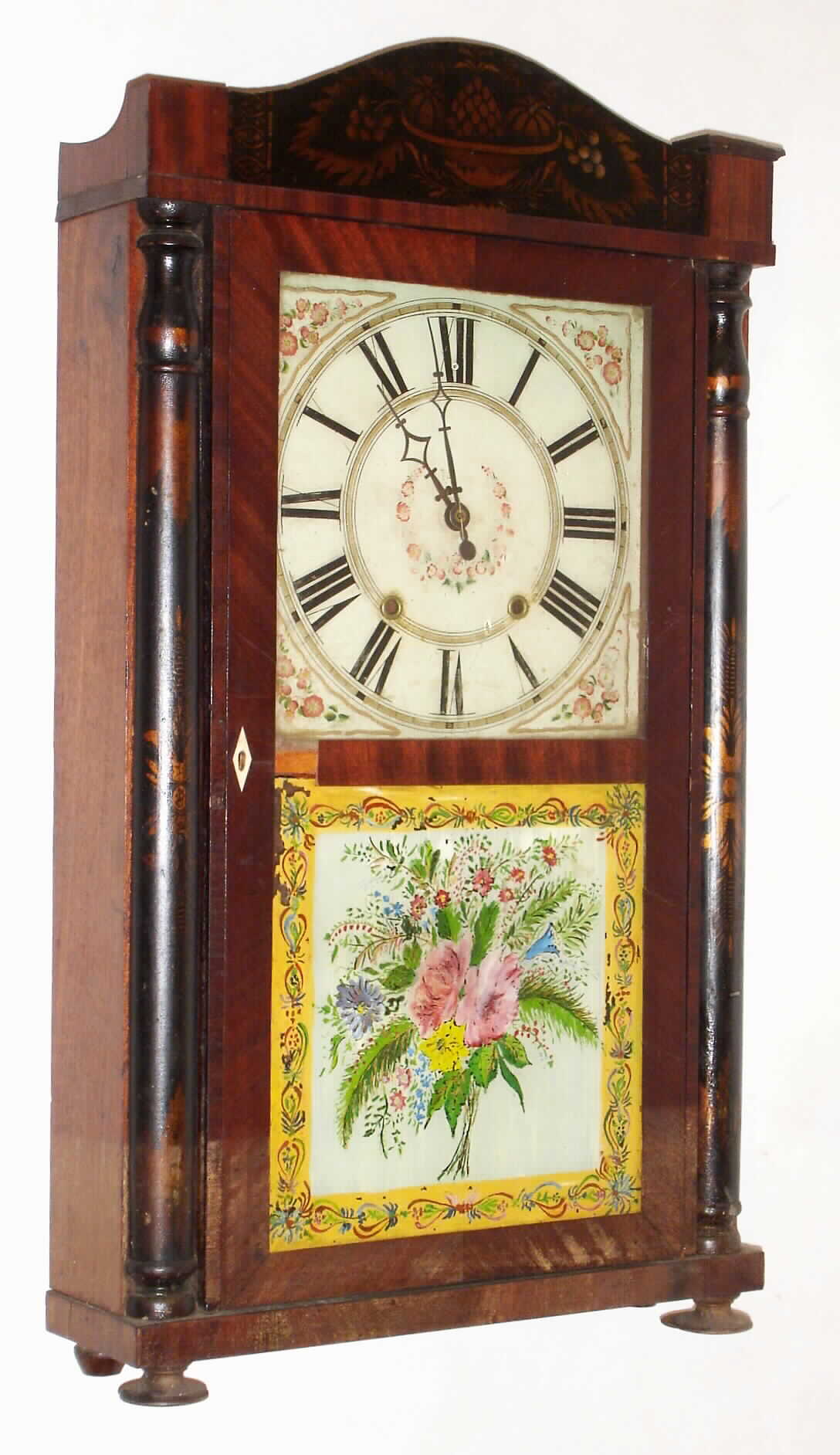 Riley Whiting, Winchester, Conn., 30 hour wood movement half column and splat shelf clock, c1830 — Antique Clocks Price Guide