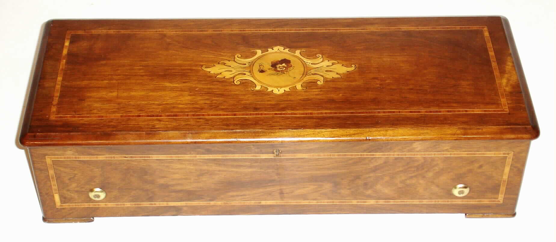 Swiss, Langdorff and Fills, Geneva, Concerto Piccolo, 8-tune 16" cylinder rosewood veneered and inlayed music box, c1880. — Antique Clocks Price Guide