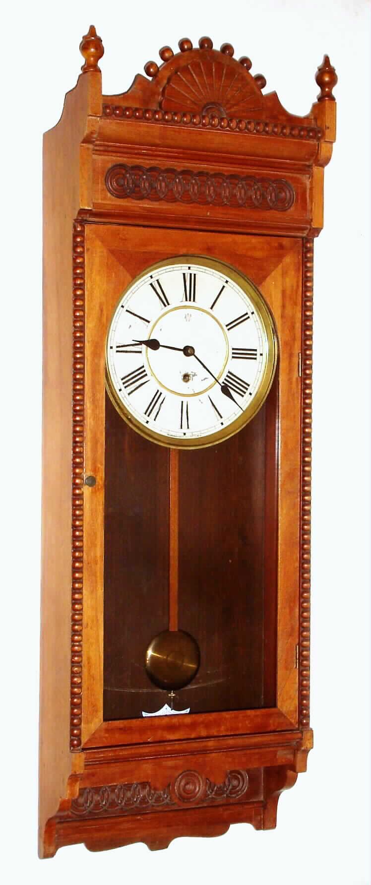 Waterbury Clock Co., Waterbury, Conn., "Cheshire", 8 day spring driven wall time piece, c1893. — Antique Clocks Price Guide