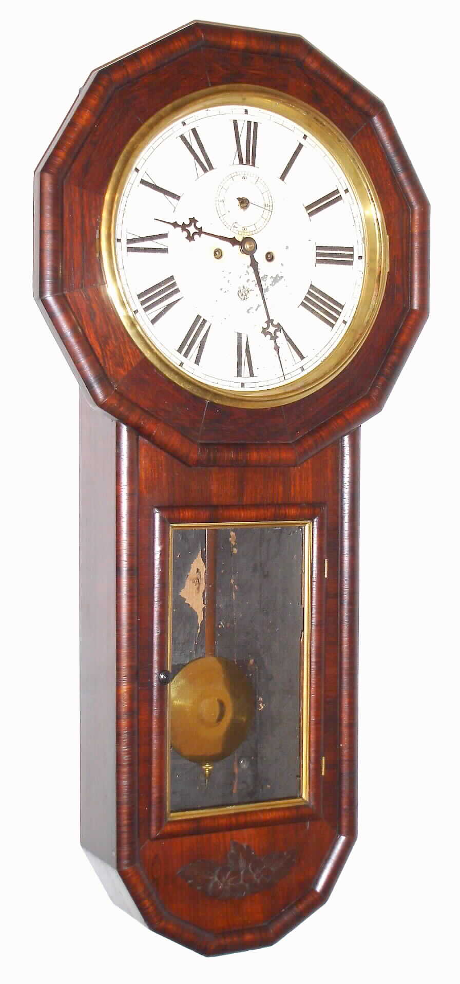 Waterbury Clock Co., Waterbury, Conn., "Regulator No. 2", 8 day weight wall time piece. Movement is double weight, solid plate, deadbeat escapement with maintaining power, c1891. — Antique Clocks Price Guide