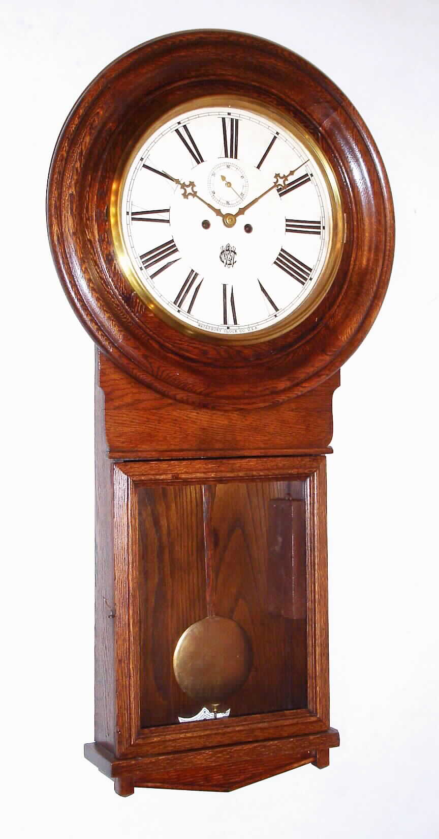 Waterbury Clock Co., Waterbury, Conn., "Regulator No. 20", 8 day weight wall time piece, c1906. — Antique Clocks Price Guide