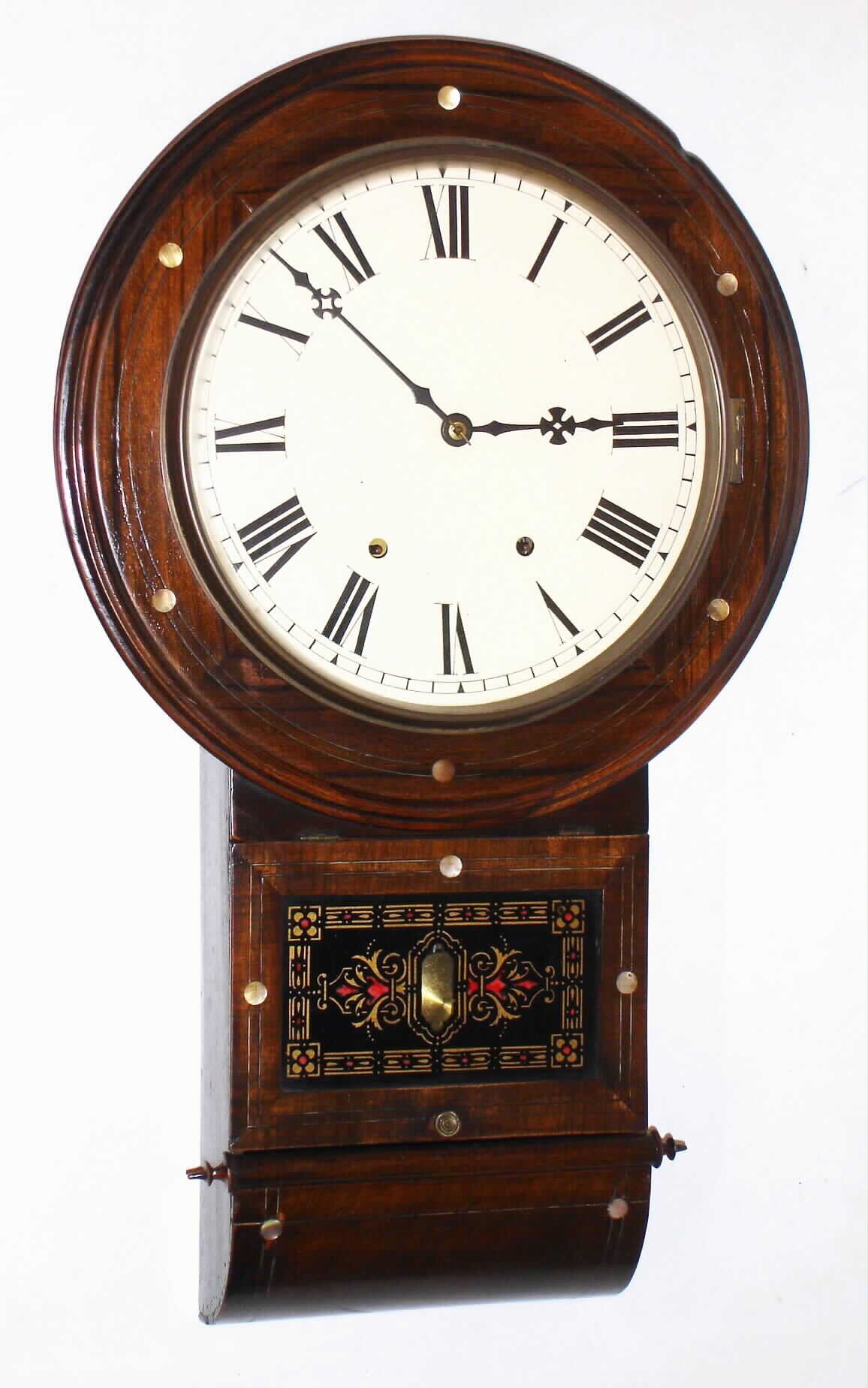 Anglo-American rosewood 8 day, time and strike wall clock with mother-of-pearl inlay, c1880 — Antique Clocks Price Guide