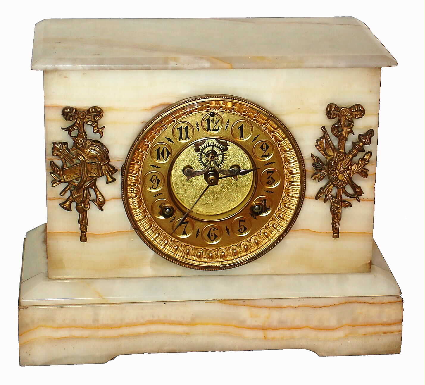 Waterbury Clock Co., Waterbury, Conn., "Onyx No. 107", 8 day, time and strike white stone mantel clock, c1891 — Antique Clocks Price Guide