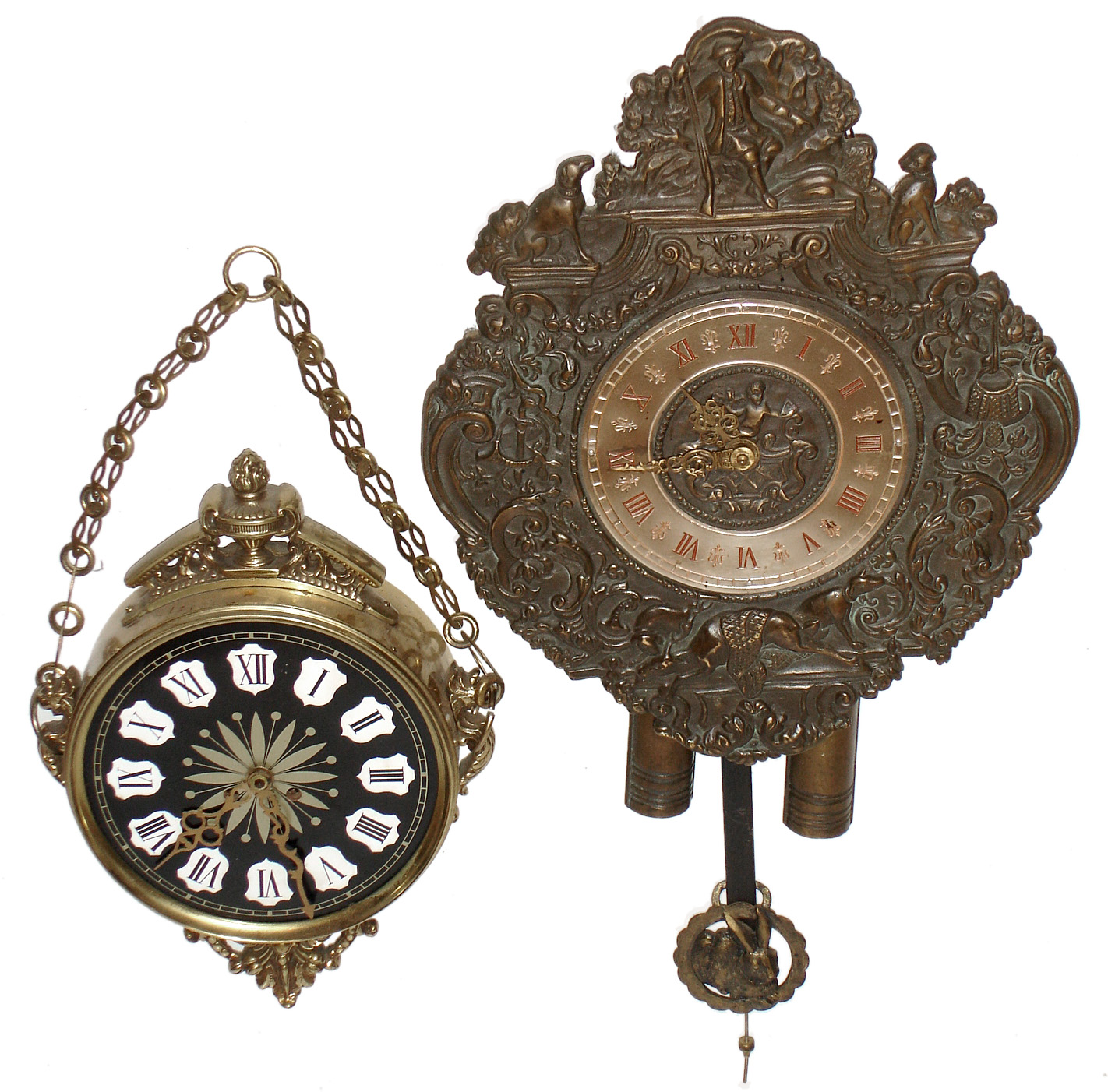 Clocks- 2 (Two) modern German metal 8 day, time and strike wall clocks, later 20th century — Antique Clocks Price Guide