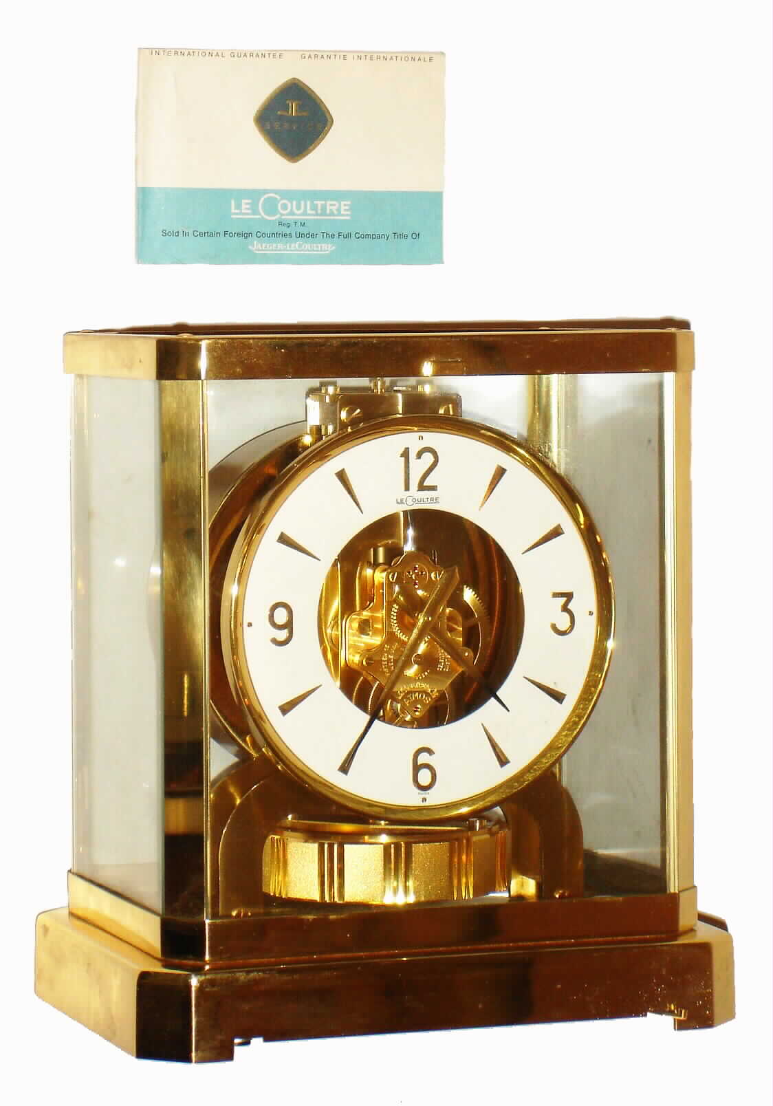 LeCoultre Swiss "Atmos" perpetual glass and gold-plated table clock, c1970 — Antique Clocks Price Guide