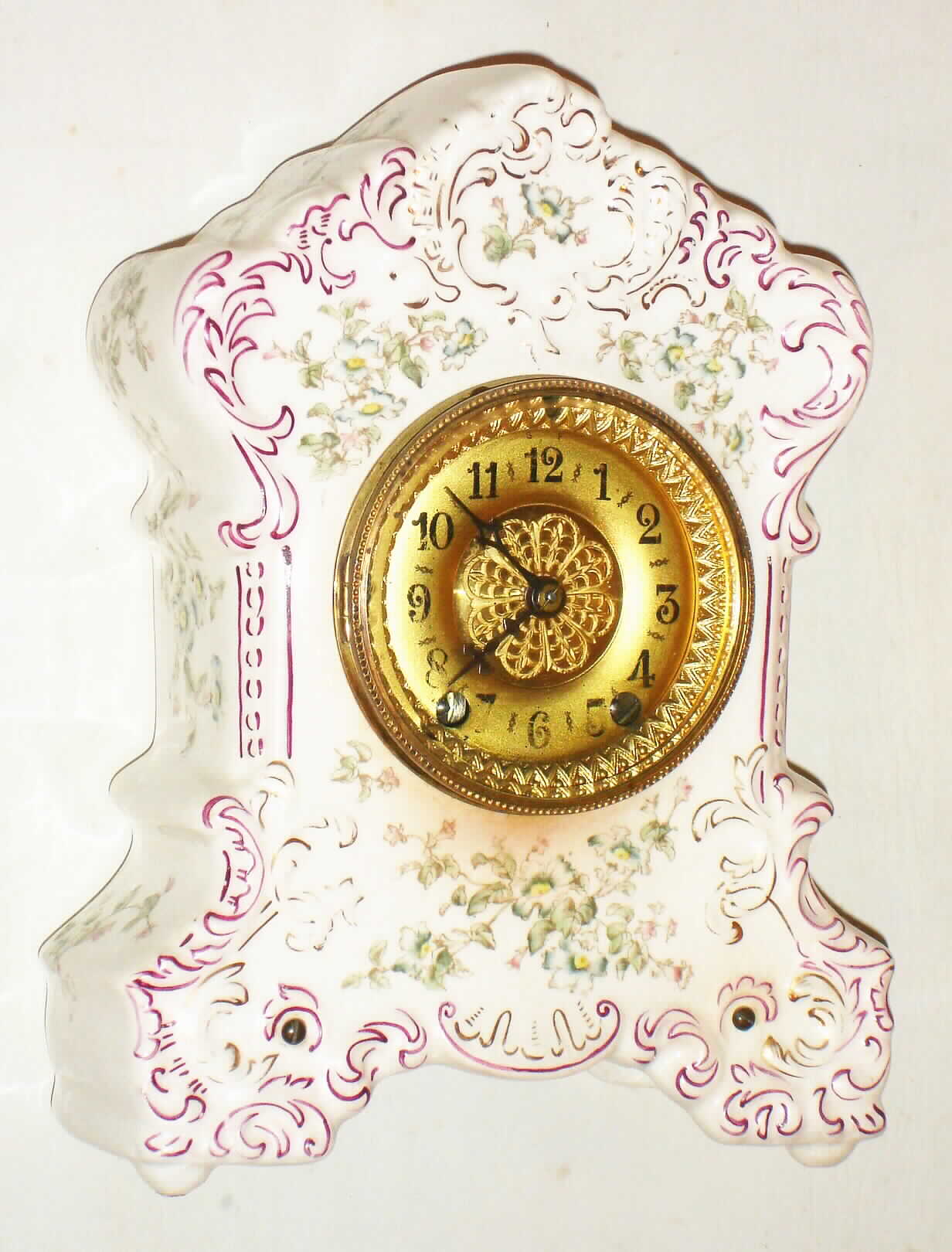 Waterbury Clock Co., Waterbury, Conn., "Parlor No. 6" 8 day, time and strike porcelain mantel clock, c1900 — Antique Clocks Price Guide