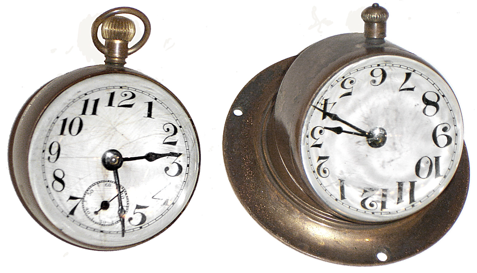 Clocks- 2 (Two) Waterbury Clock Co. glass ball and brass 30 hour time pieces: "Bulb" and "Sentinel", c1909 — Antique Clocks Price Guide