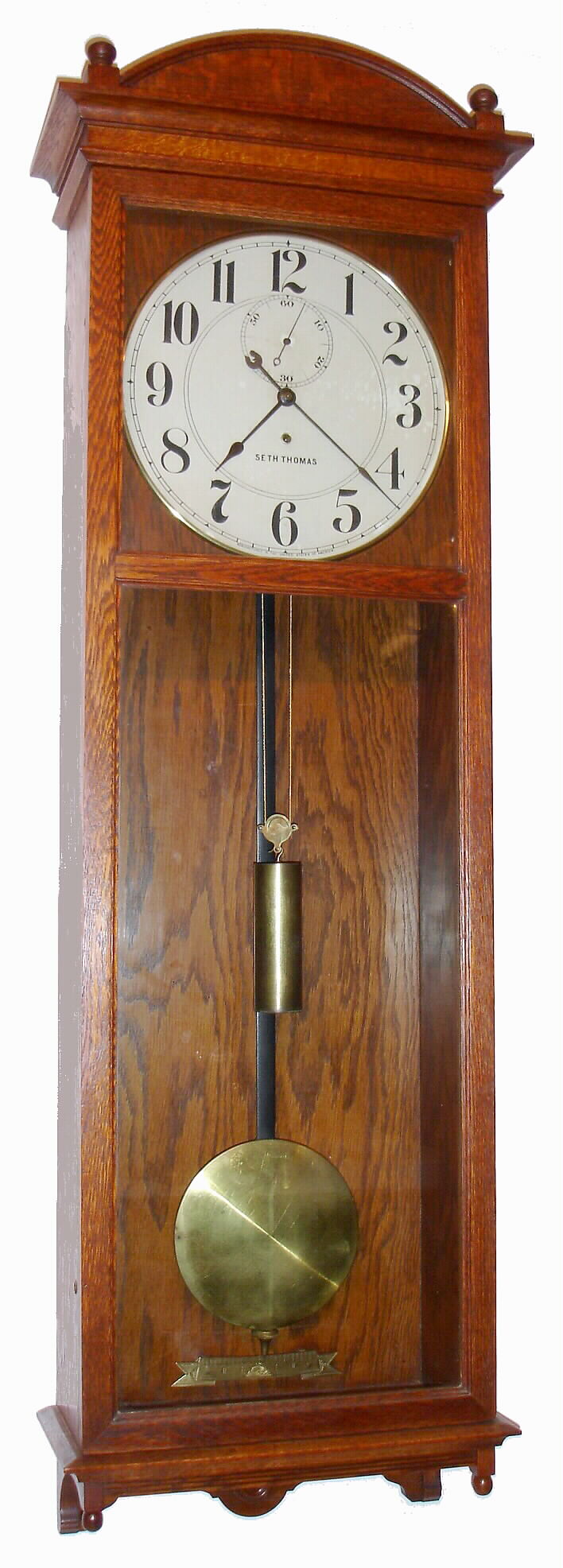 Seth Thomas Clock Co., Thomaston, CT, "REGULATOR No. 20", oak cased, 8 day, weight driven time piece, c1900 — Antique Clocks Price Guide