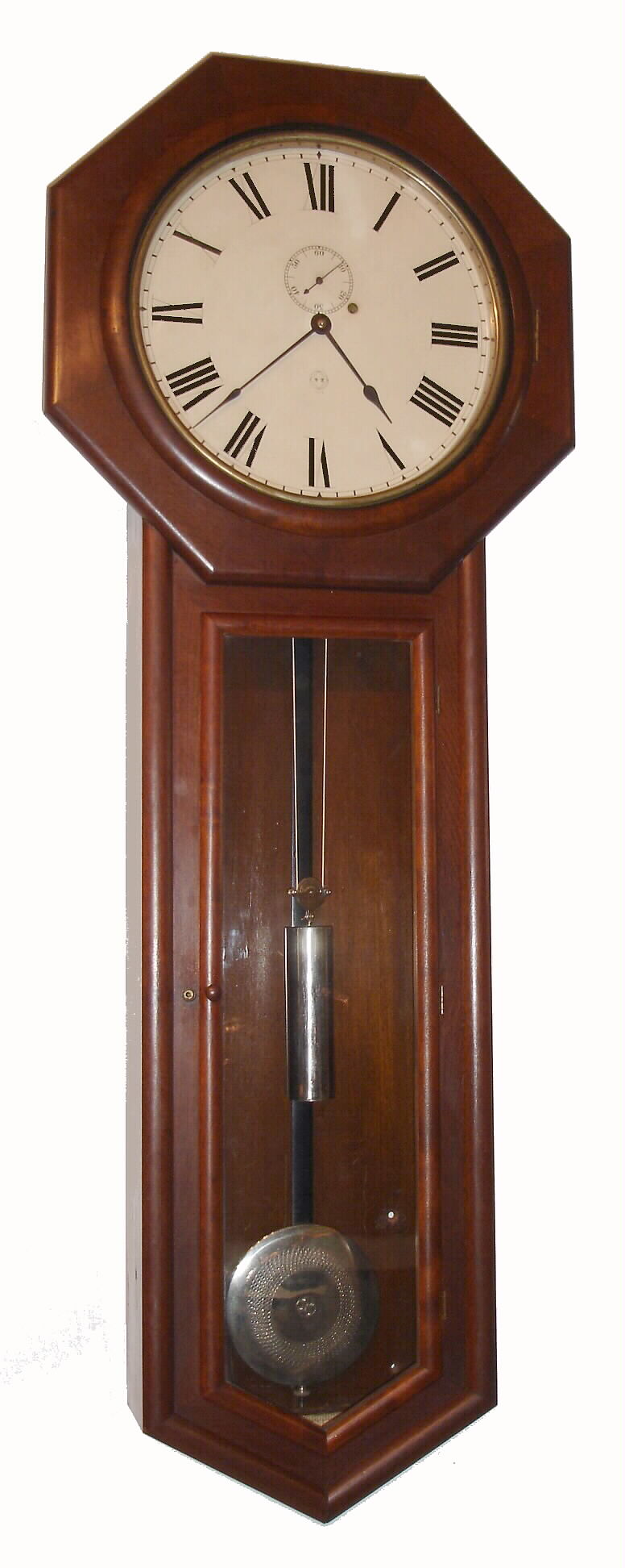 Seth Thomas Clock Co., Thomaston, CT, "REGULATOR No. 18", in walnut, 8 day weight driven long drop octagon time piece, c1900 — Antique Clocks Price Guide
