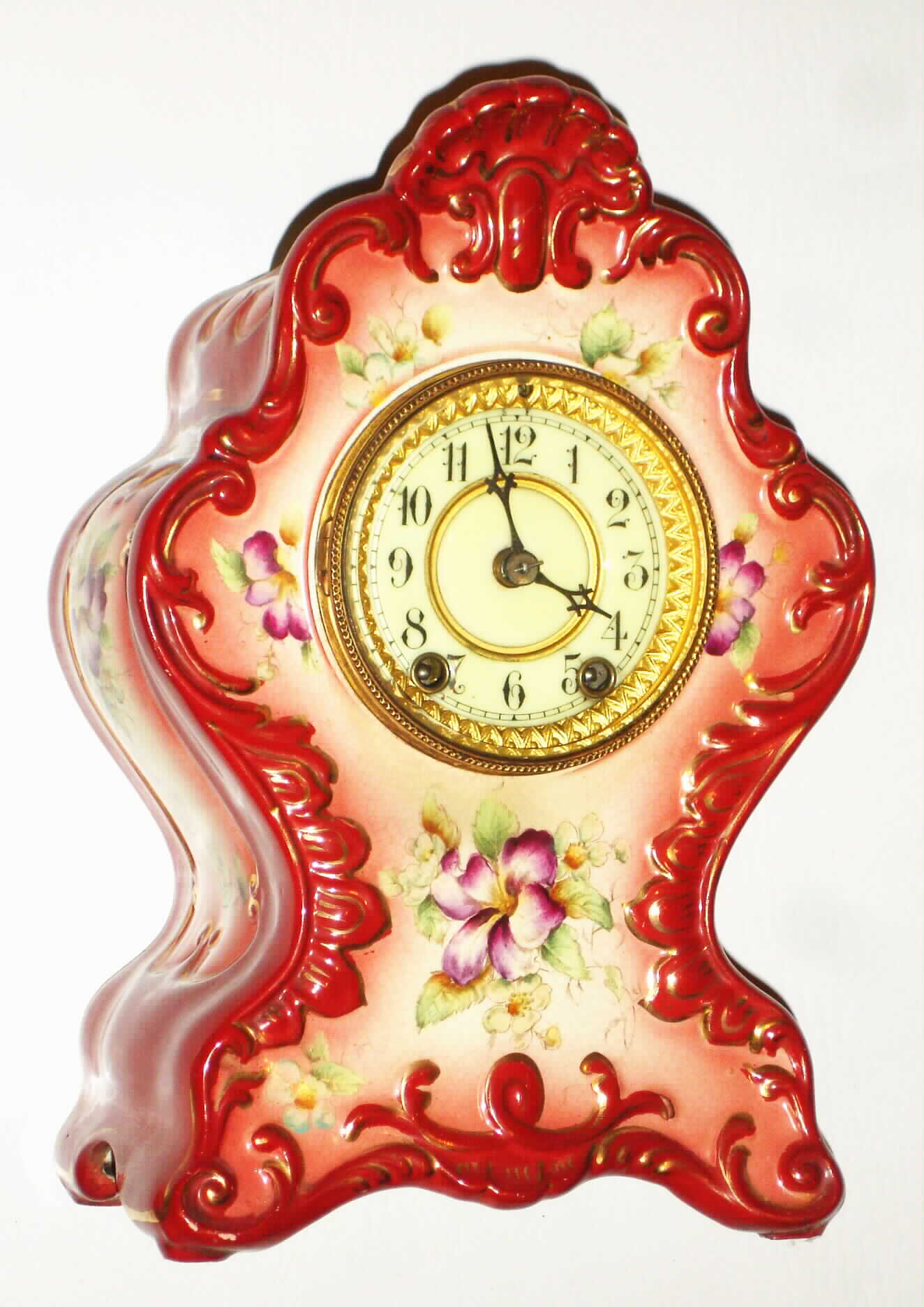 Waterbury Clock Co., Waterbury, Conn., "Parlor No. 90" 8 day, time and strike porcelain mantel clock, c1900 — Antique Clocks Price Guide