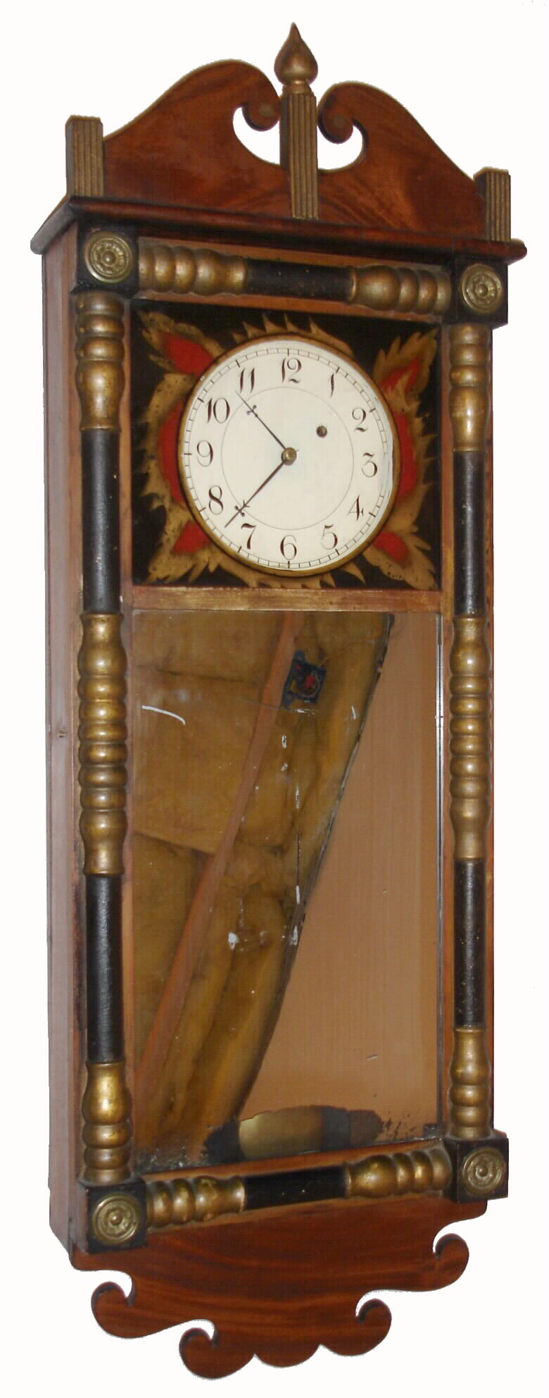 New Hampshire Mirror clock (associated parts), a period case with mirror and bottom splat [always there], for which a matching top was made, c1830-40 — Antique Clocks Price Guide