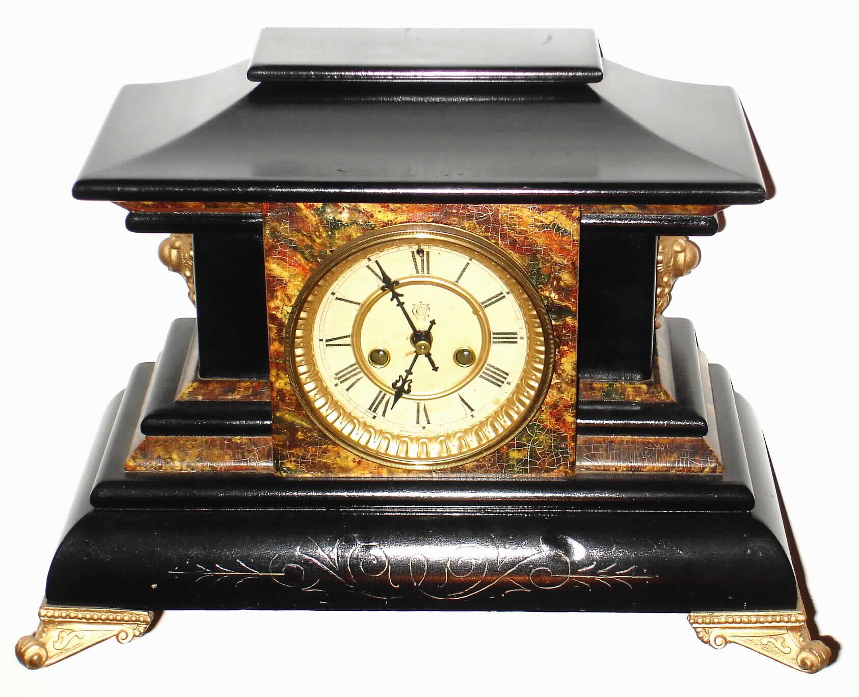 Waterbury Clock Co., Waterbury, Conn., "Alexis" enameled wood 8 day, time and strike mantel clock, c1910 — Antique Clocks Price Guide