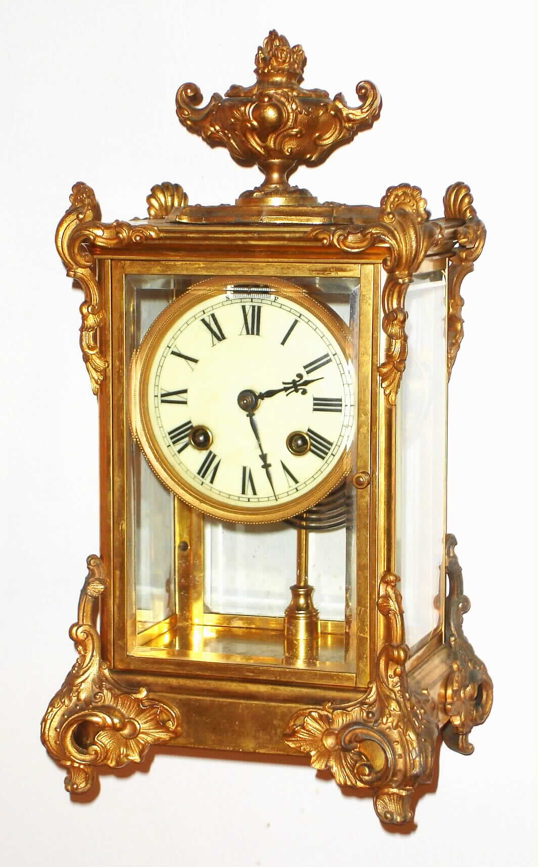 Ansonia Clock Co., New York, NY, "Coronet", 8 day, time and strike, lever movement crystal regulator mantel clock, c1904 — Antique Clocks Price Guide