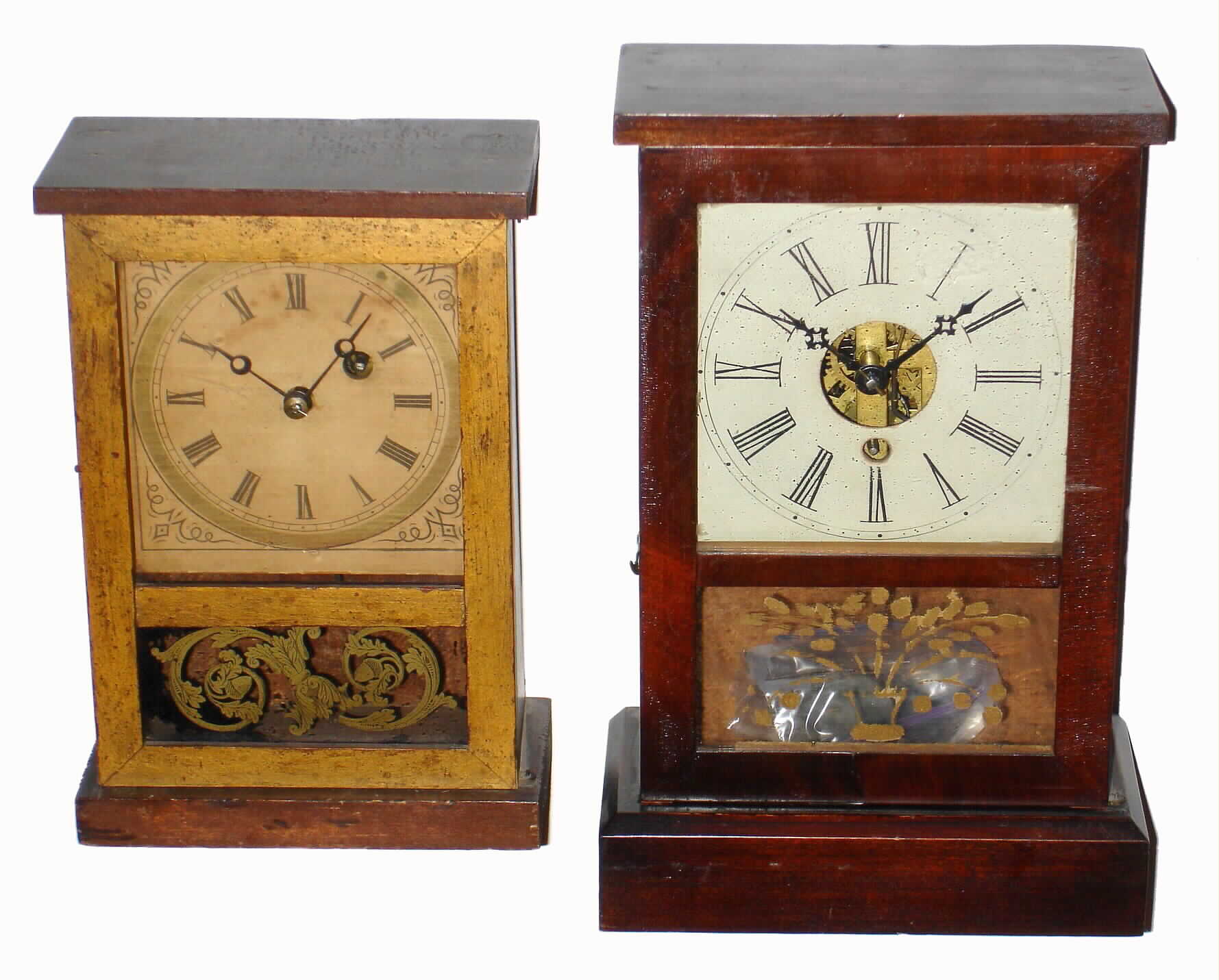 Clocks- 2 (Two) Connecticut small 30 hour wooden cottage time pieces, c1850 — Antique Clocks Price Guide
