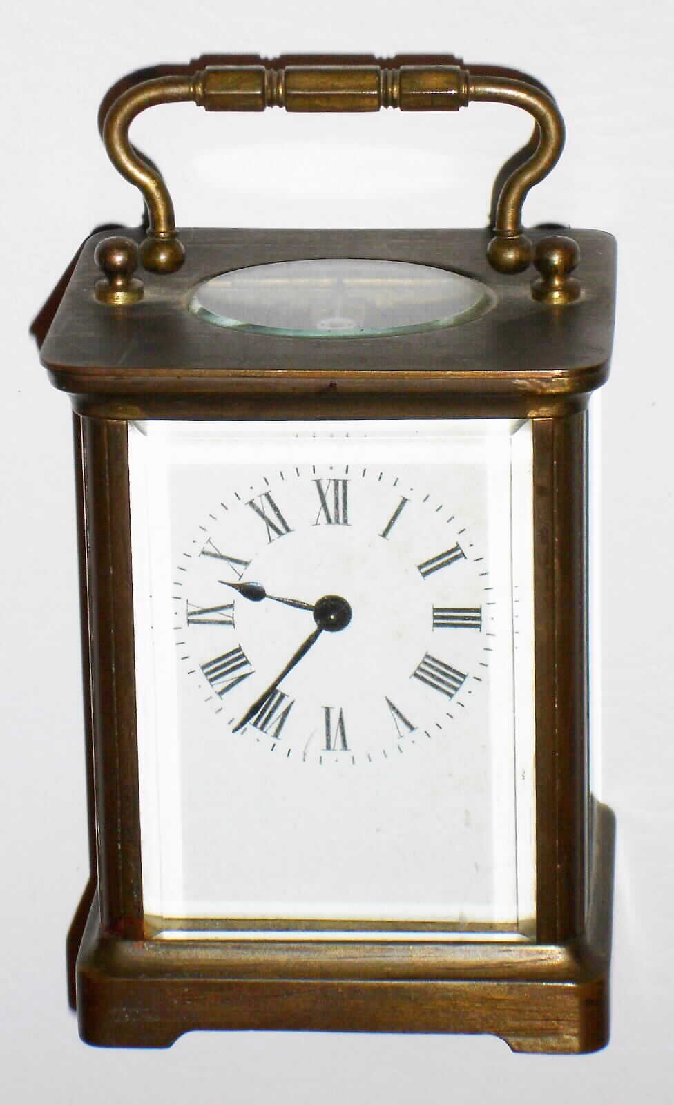 French 8 day brass and glass carriage time piece, c1910 — Antique Clocks Price Guide