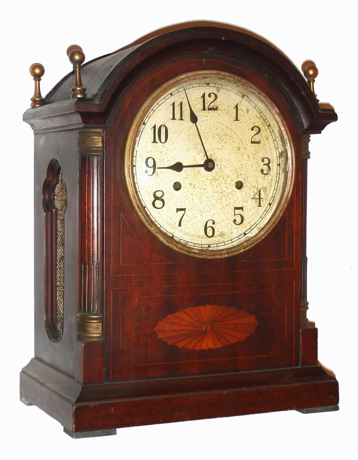New Haven Clock Co., New Haven, Conn., "Chime No. 7", 8 day, time and strike, Westminster chime Wilcox patent mantel clock, c1911. A label inside Chime No. 4 read "Gunthers Chime Clocks Manufactured by The New Haven Clock Co.". This clock may have had a similar label. — Antique Clocks Price Guide