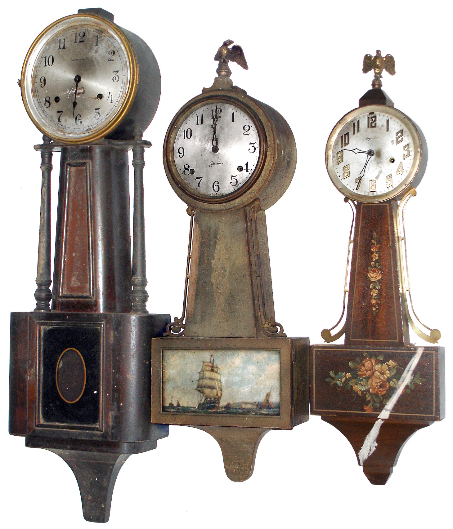 Clocks- 3 (Three) Connecticut 8 day wood banjo clocks, early 20th century — Antique Clocks Price Guide