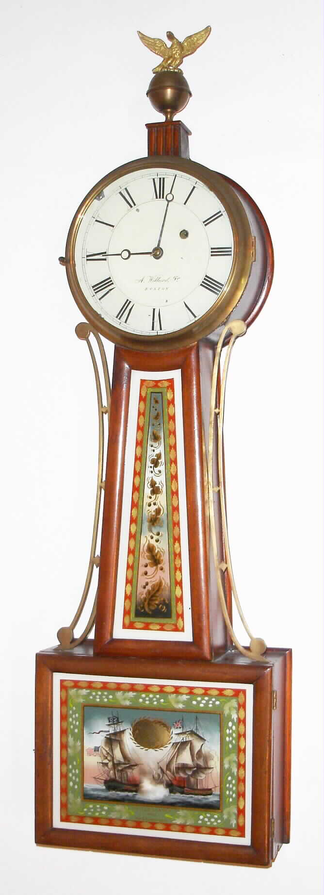 Massachusetts , 8 day, weight drive banjo or patent time piece, c1870 — Antique Clocks Price Guide